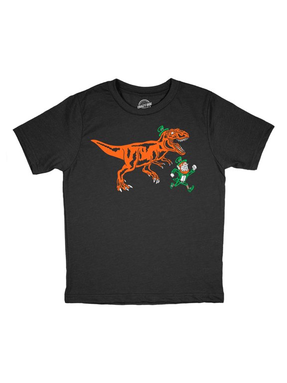 Youth Funny T Shirts T Rex Chasing Leprechaun Sarcastic St Patricks Dino Tee For Kids