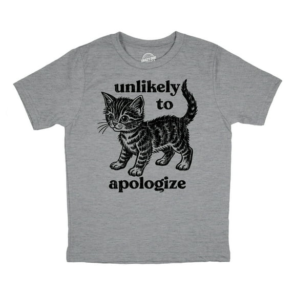 Youth Funny T Shirts Unlikely to Apologize Sarcastic Kitten Graphic Novelty Tee for Kids