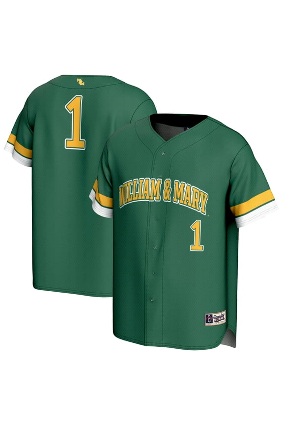 Youth-GameDay Greats  Green William & Mary Tribe Pick-A-Player Lightweight Baseball Fashion Jersey