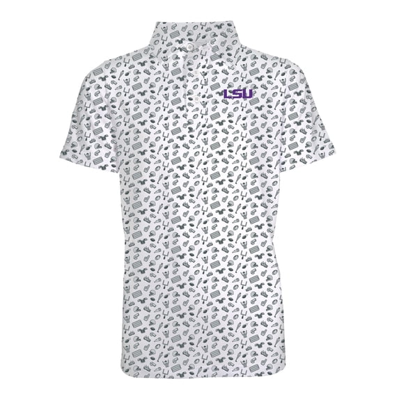 Youth Garb Gray LSU Tigers Tom All-Over Football Print Polo