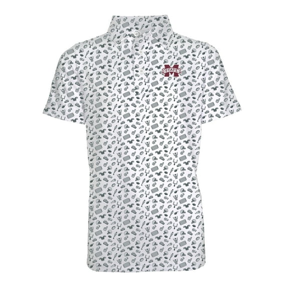 Youth Garb Gray Mississippi State Bulldogs Tom All-Over Football Print Polo