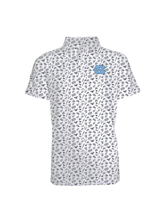 Youth Garb Gray North Carolina Tar Heels Tom All-Over Football Print Polo