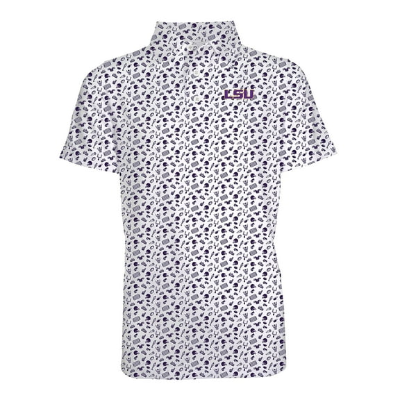 Youth Garb Purple LSU Tigers Tom Allover Print Performance Polo