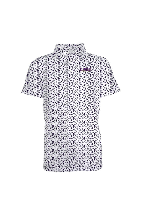Youth Garb Purple LSU Tigers Tom Allover Print Performance Polo