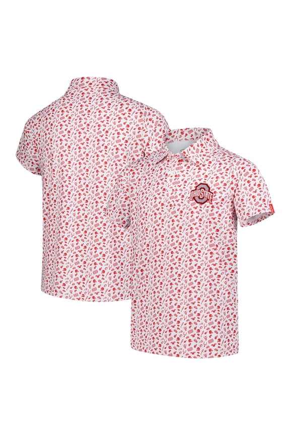 Youth Garb White/Scarlet Ohio State Buckeyes Tom Allover Print Performance Polo