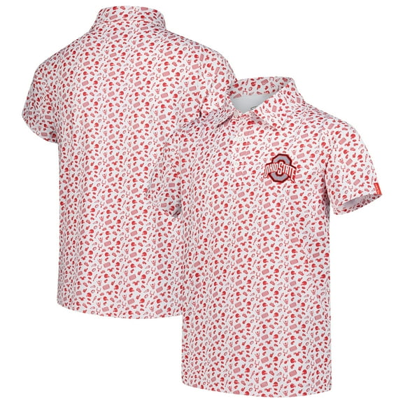 Youth Garb White/Scarlet Ohio State Buckeyes Tom Allover Print Performance Polo