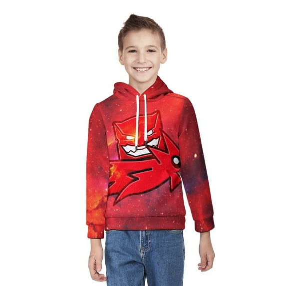 Youth Geometry Dash Hoodies 3D Print Pullover Hooded Sweatshirt with Pocket for Boys Girls