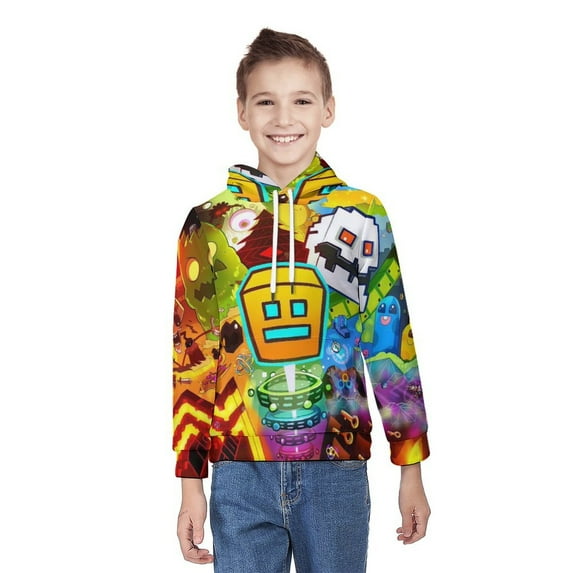 Youth Geometry Dash Hoodies 3D Print Pullover Hooded Sweatshirt with Pocket for Boys Girls