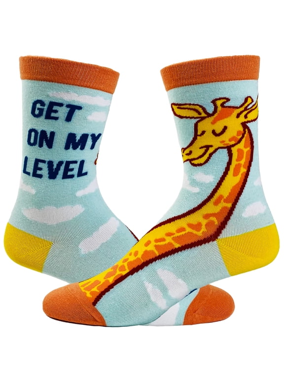 Youth Get On My Level Socks Funny Tall Giraffe Novelty Graphic Footwear