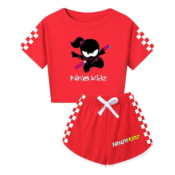 Youth Girl Ninja Kidz Set – Kids Short Sleeve Crop Top and Shorts Graphics – Summer Look