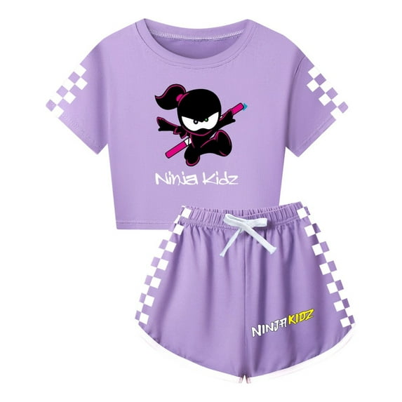 Youth Girl Ninja Kidz Set – Kids Short Sleeve Crop Top and Shorts Graphics – Summer Look