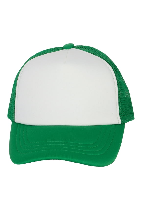 Youth Girls Boys Trucker Cap - Snapback Kids Baseball Hat White/Kelly Green