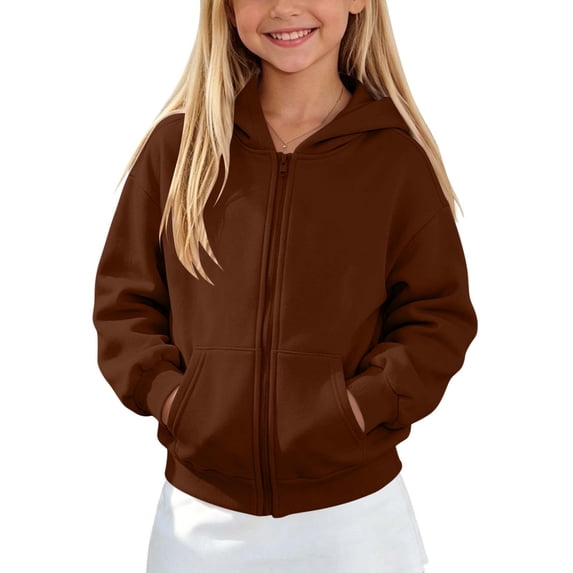 Youth Girls Child Zipper Hooded Sweatshirt with Pocket and Ribbed Trim, Long Sleeve Loose Fit Comfy Casual Jacket