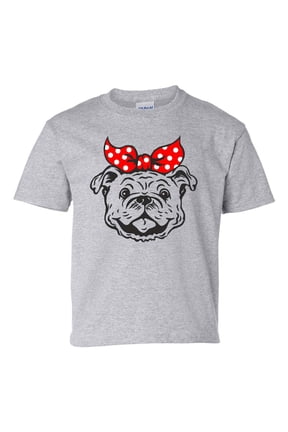 Youth Girls Georgia Football Georgia Happy Bulldog with Bow Short Sleeve T-shirt Graphic Tee-Sports Grey-xl
