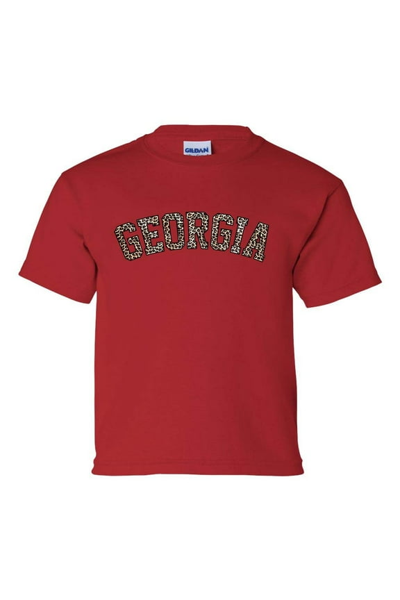 Youth Girls Georgia Football Georgia Leopard Print Short Sleeve T-shirt Graphic Tee-Red-xl