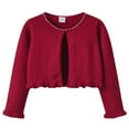 thumbnail image 1 of Youth Girls Knitted Bolere Cardigan Jacket Round Neck Wooden Ear Edge Pearl Sweater Toddler Girls Cute Stylish Outwear, 1 of 5