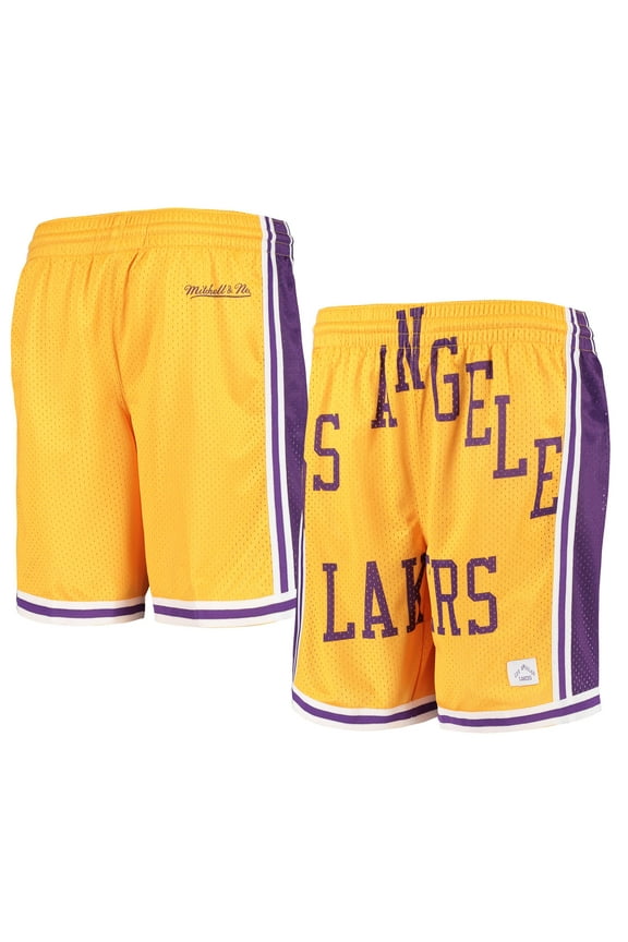 Youth Gold Los Angeles Lakers Hardwood Classics Throwback Big Face Mesh Shorts