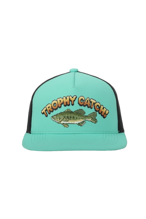 Youth Green/Black 5-Panel Fishing Cap Structured Flat Bill Snapback, One Size