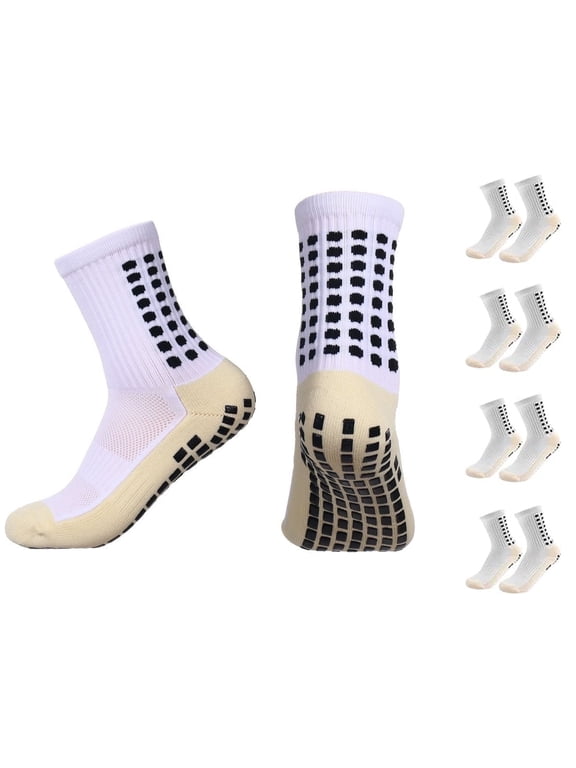 Youth Grip Soccer Socks - Boys and Girls Athletic Sport Socks for Baseball Football Basketball Hockey Rugby 4 Pairs(Age:6-12Years)
