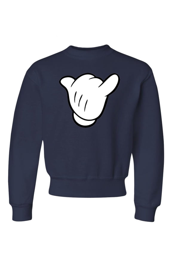 Youth Hang Loose Cartoon Hand Mickey Shaka Sign Crewneck Sweatshirt