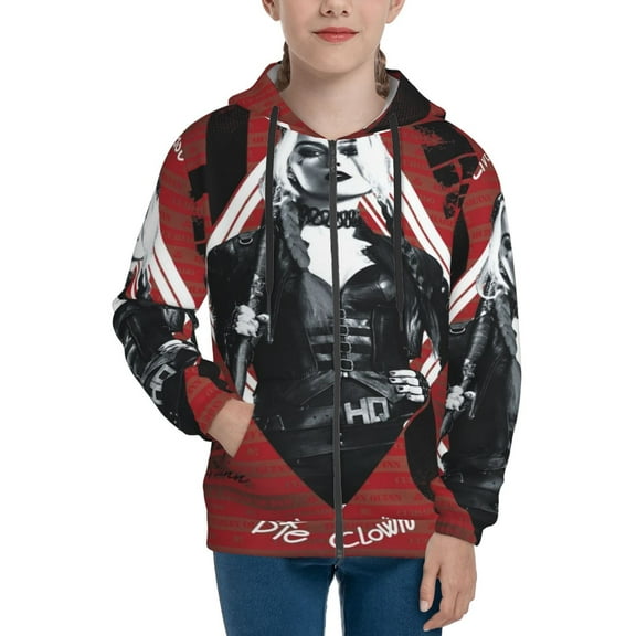 Youth Harley Qu-in Zip Up Graphic Hoodie with Pockets Comfort Long Sleeve Soft Hoodies