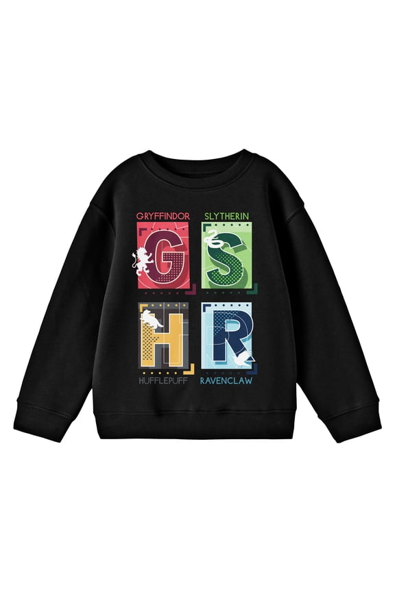 Youth Harry Potter Hogwarts House Letters Graphic w/ Logo Screen Print Black Hoodie-M