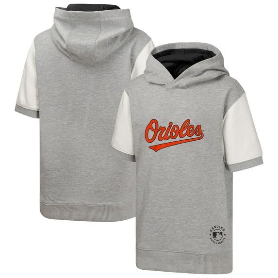 Youth Heather Gray Baltimore Orioles Line Up Short Sleeve Pullover Hoodie