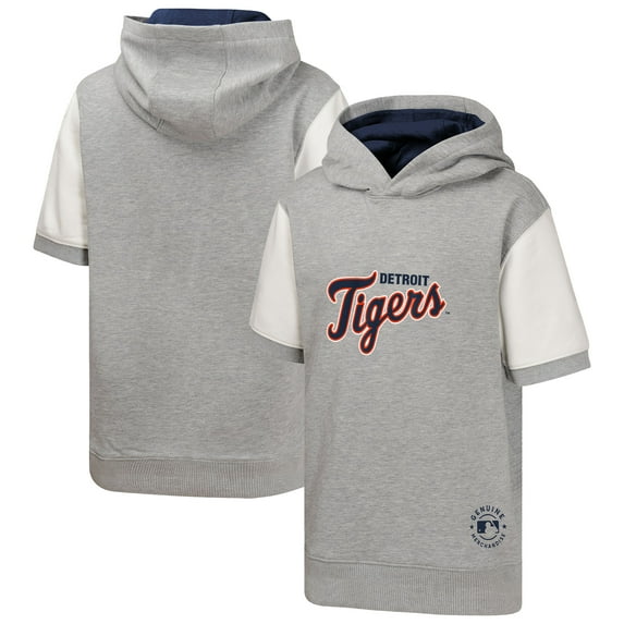 Youth Heather Gray Detroit Tigers Line Up Short Sleeve Pullover Hoodie