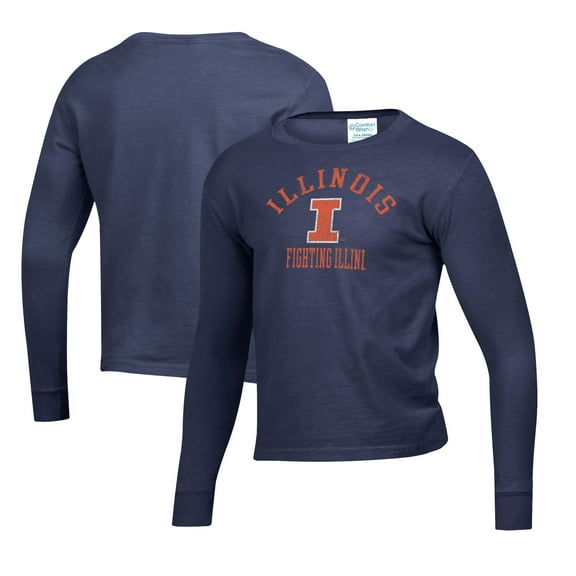 Youth Heather Navy Illinois Fighting Illini Mascot Comfort Wash Long Sleeve T-Shirt