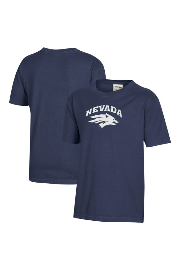 Youth  Heather Navy Nevada Wolf Pack Logo Comfort Wash T-Shirt