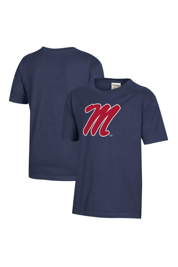 Youth Heather Navy Ole Miss Rebels Logo Comfort Wash T-Shirt