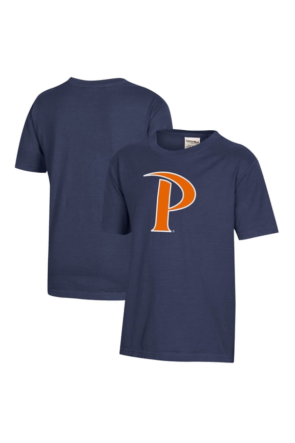 Youth Heather Navy Pepperdine Waves Logo Comfort Wash T-Shirt