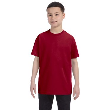 Fruit Of The Loom Youth HD Cotton T-Shirt - 100% Cotton, Pre-Shrunk, Seamless Collar, Maroon Large