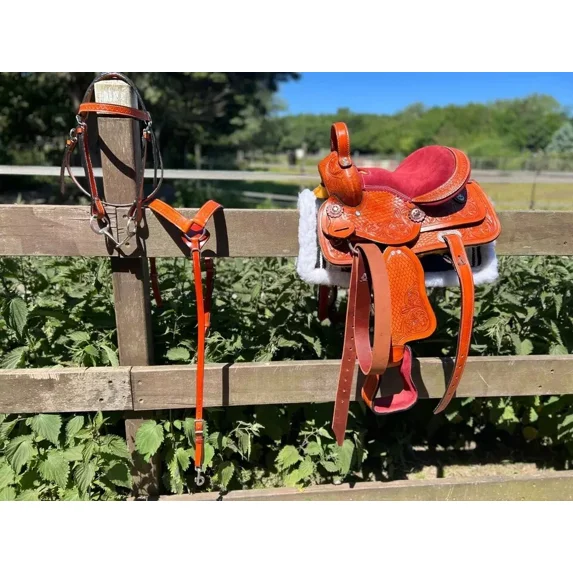 Youth High Quality Leather Western Barrel Racing Trail Horse Tack Saddle.