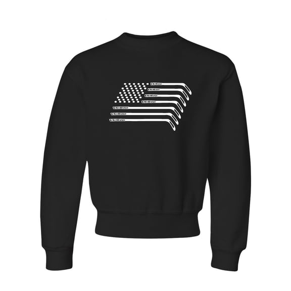 Youth Hockey Sticks & Pucks American Flag Crewneck Sweatshirt