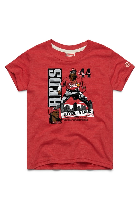 Youth Homage Elly De La Cruz Red Cincinnati Reds Player Graphic Tri-Blend T-Shirt