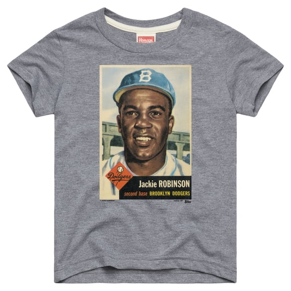 Youth Homage Jackie Robinson Gray Brooklyn Dodgers Topps Baseball Card Tri-Blend T-Shirt