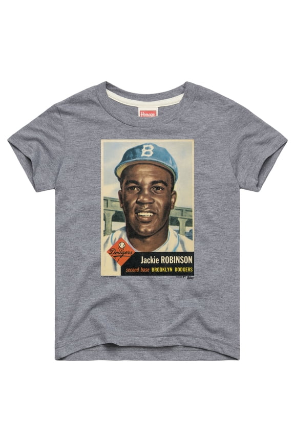 Youth Homage Jackie Robinson Gray Brooklyn Dodgers Topps Baseball Card Tri-Blend T-Shirt