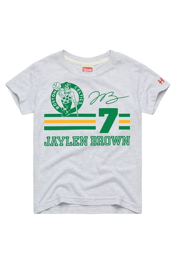 Youth Homage Jaylen Brown Ash Boston Celtics Remix Signature Name & Number Tri-Blend T-Shirt