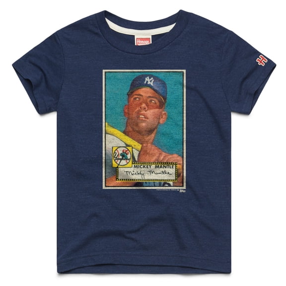 Youth Homage Mickey Mantle Navy New York Yankees Topps Baseball Card Tri-Blend T-Shirt