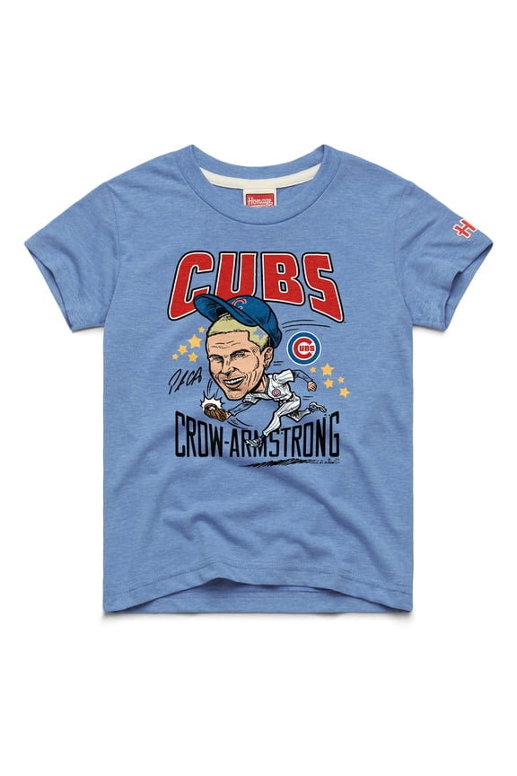Youth Homage Pete Crow-Armstrong Light Blue Chicago Cubs Caricature Tri-Blend T-Shirt