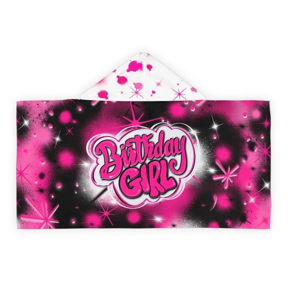 Youth Hooded Towel / Airbrush Graffiti Design / Pink Birthday Girl Towel