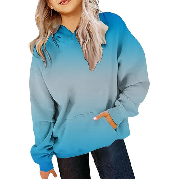 Youth Hoodies Gradient Color Hooded Oversized Long Sleeves Fashion Loose Pullover Cute Sweatshirt Girls Sweatshirts Size 7-8