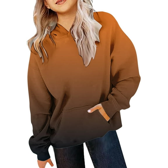 Youth Hoodies Gradient Color Hooded Oversized Long Sleeves Fashion Loose Pullover Winter Sweatshirts Teen Clothes for Girls Ages 11-12