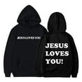thumbnail image 1 of Youth Hoodies Jesus Loves You Hooded Sweatshirts Casual Girls Long Sleeve Loose Pullover Graphic Letter Print Sweatshirt Winter Clothes for Boys Girls 5-6 Years, 1 of 4