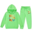 thumbnail image 1 of Youth Hoodies Set Jesus Loves You Hoodie Cute Letter Print Long Sleeves Loose Pullover 2 Piece Kids Outfits Winter Clothes for Kids 10-11 Years, 1 of 6