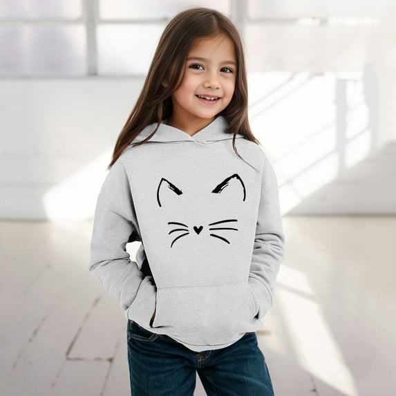 Youth Hoodies Solid Hoodies Long Sleeve Pullover Cute Cartoon Printed Cute Sweatshirt Hoodies for Girls 6-7