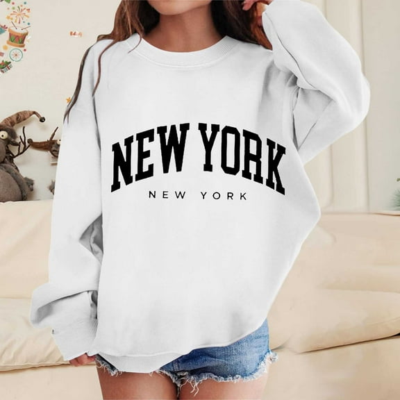 Youth Hoodies Solid Sweatshirt Long Sleeve Pullover Soft Trendy Letter Print Girls Fall Winter Clothes Sweatshirts for Girls 5T