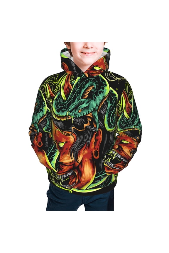 Youth Hoodies Sweashirts Kids Hooded Sweatshirt, Devil Snake Demon Japanese