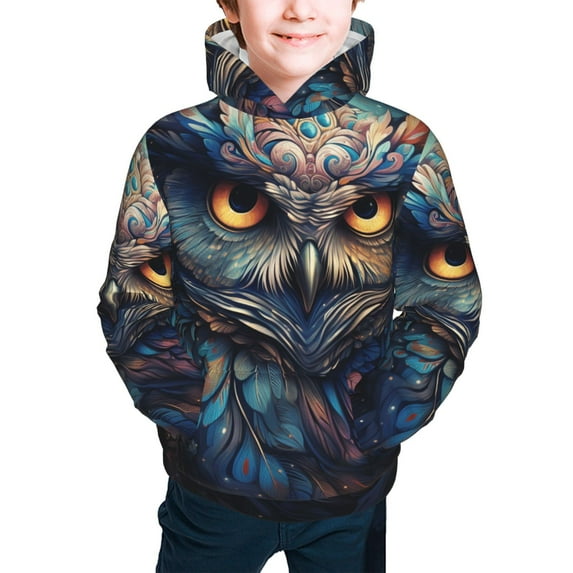 Youth Hoodies Sweashirts Kids Hooded Sweatshirt, Galaxy Owl Starry Art
